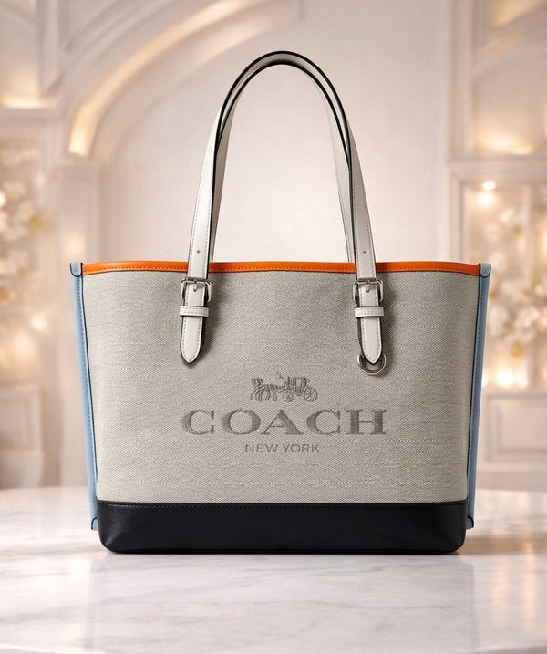 Coach Mollie Tote – Signature Canvas (Arctic White & Black)
