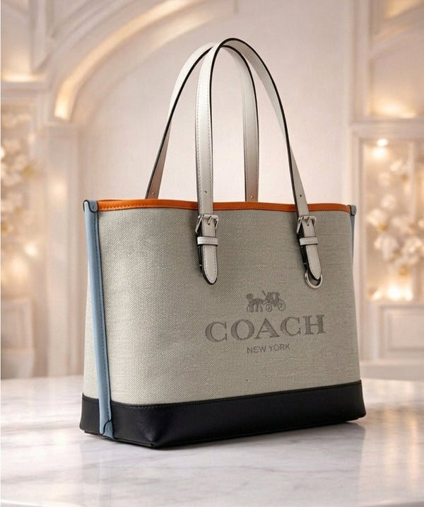 Coach Mollie Tote – Signature Canvas (Arctic White & Black)